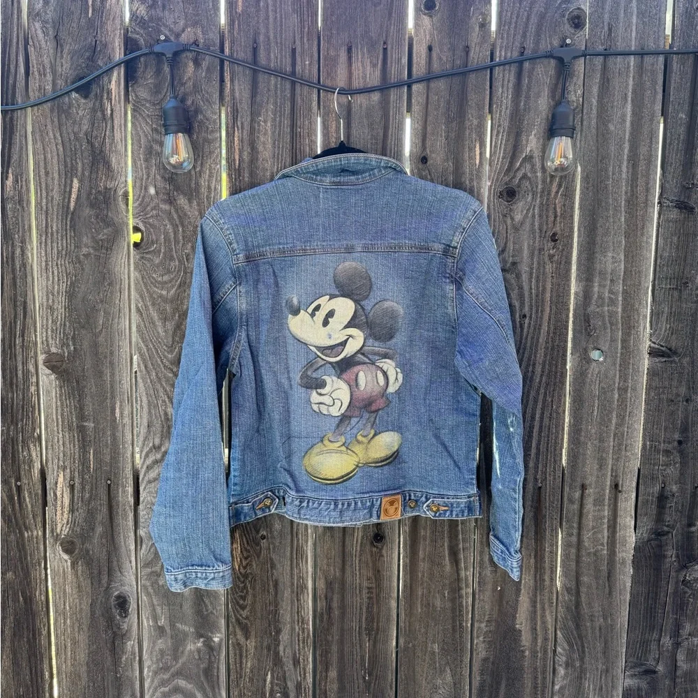 Disney Mickey Mouse Blue Bedazzled Denim Jacket With Mickey Mouse cartoon size S